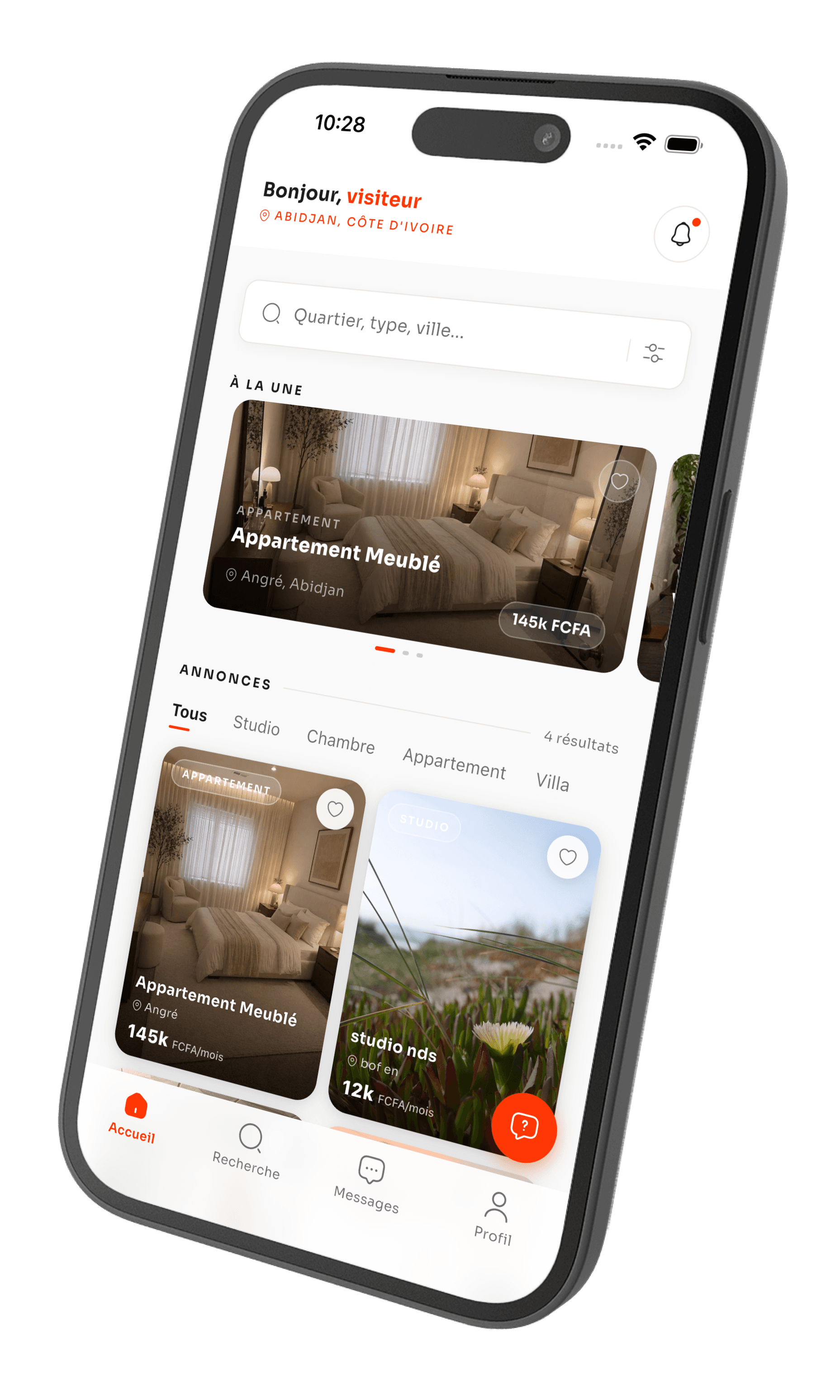 Application ColocPlace affichant des annonces de colocation